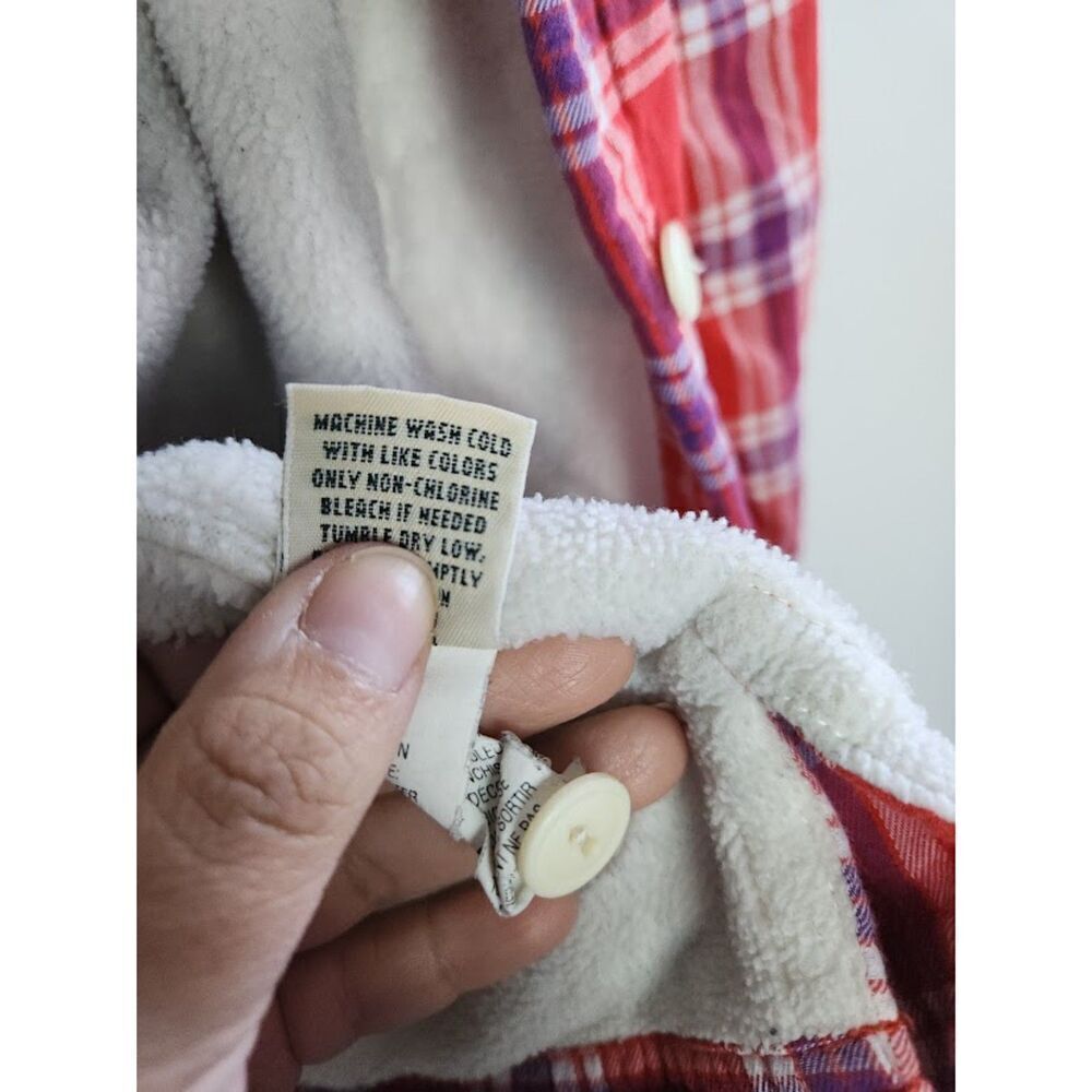 L.L.Bean Women Red Blue Plaid Fleece Lined Flannel Shacket (Jacket/Shirt) Medium - Picture 8 of 11